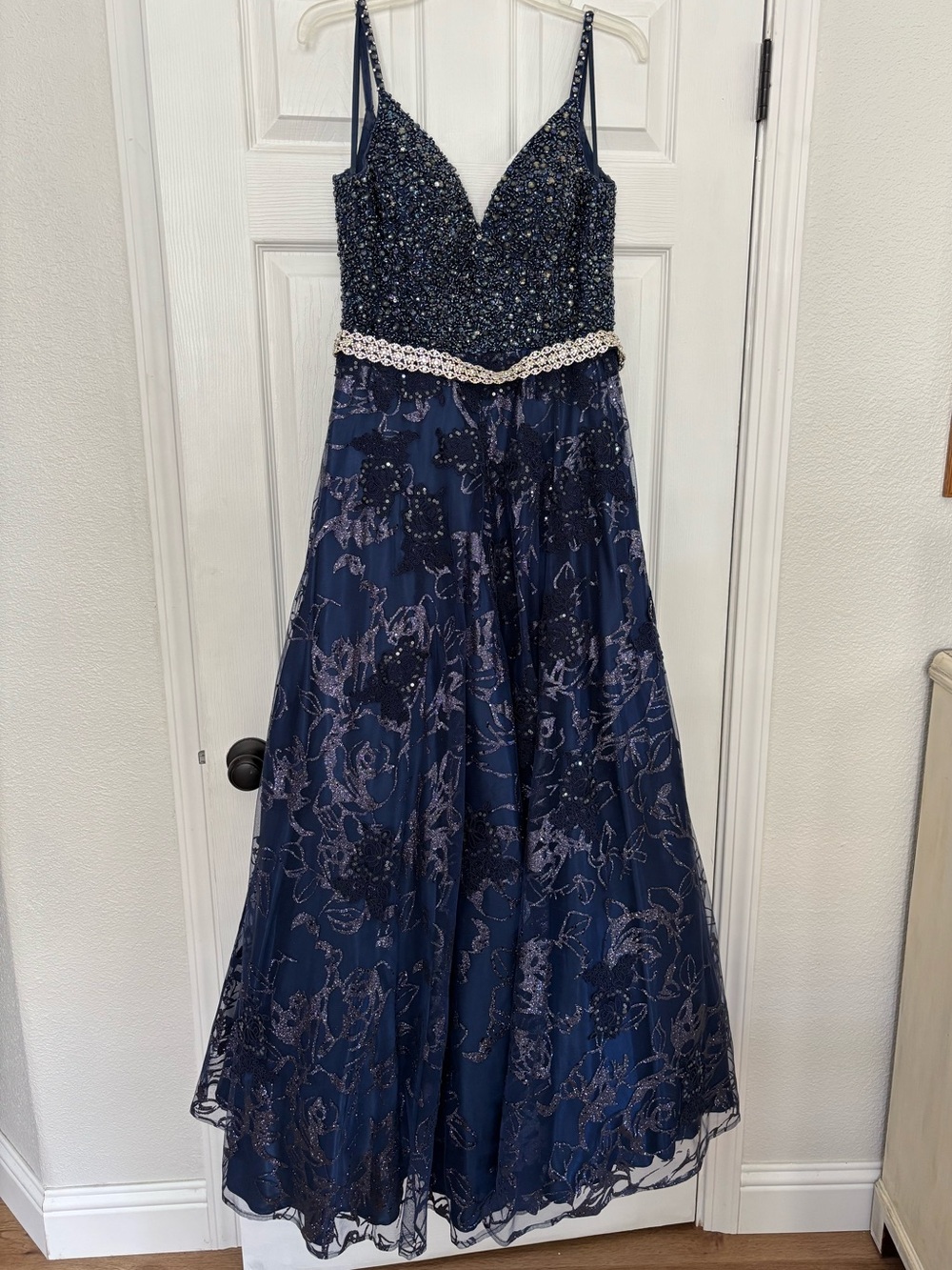 Romance Couture Navy Blue Beaded Evening Gown Prom Dress Sz 8